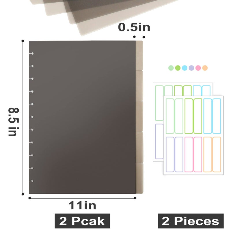 Yoment 10 Dividers for 11 Discs Discbound Notebooks 8 1/2"" x 11"" Letter Size Poly Tab Dividers for Discbound Planning Writing Customizable Muliti-Subject Notebook Journal, Grey(10 Dividers, 24 Tabs) - Image 2